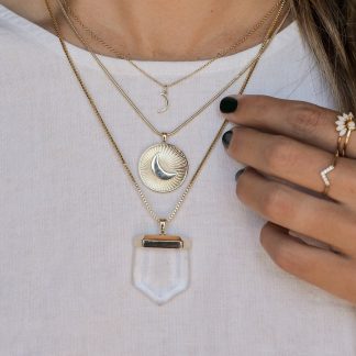JaxKelly Box Chain Necklace with Clear Quartz Pendant