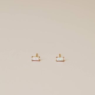 JaxKelly Baguette Stud Earrings in White Opal