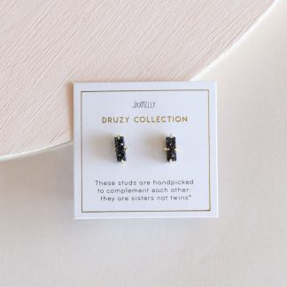 JaxKelly Bar Stud Earrings in Black Druzy