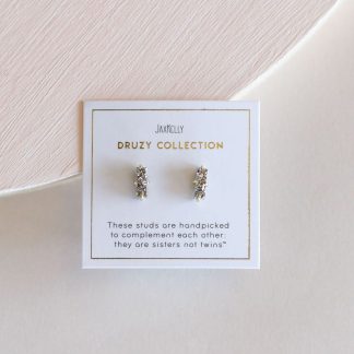 JaxKelly Bar Stud Earrings in Silver Druzy