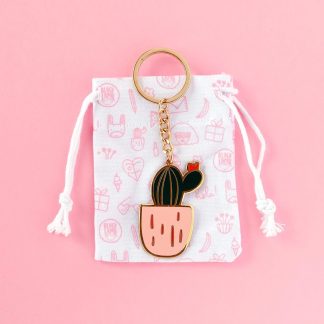 Black Lamb Studio Enamel Keychain in Cactus Lover