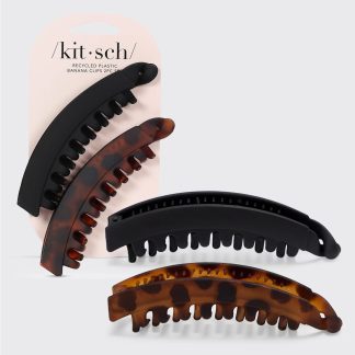 Kitsch Recycled Plastic Banana Clips in Black & Tort 2pc