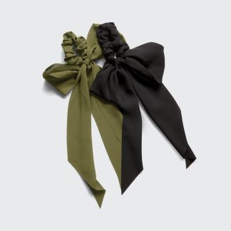 Kitsch Crepe Bow Scarf Scrunchies in Moss