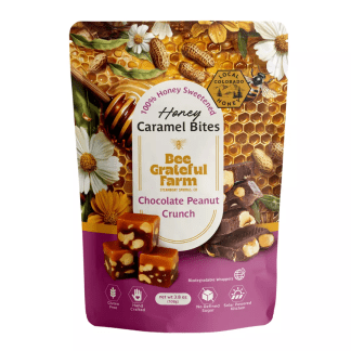 Bee Grateful Farm Honey Caramel Bites in Chocolate Peanut Crunch